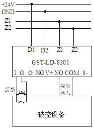 模块无源输出触点控制设备的接线示意图